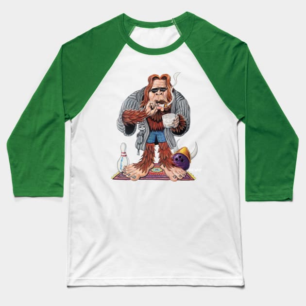 Bigfoot Lebowski Baseball T-Shirt by eliwolff